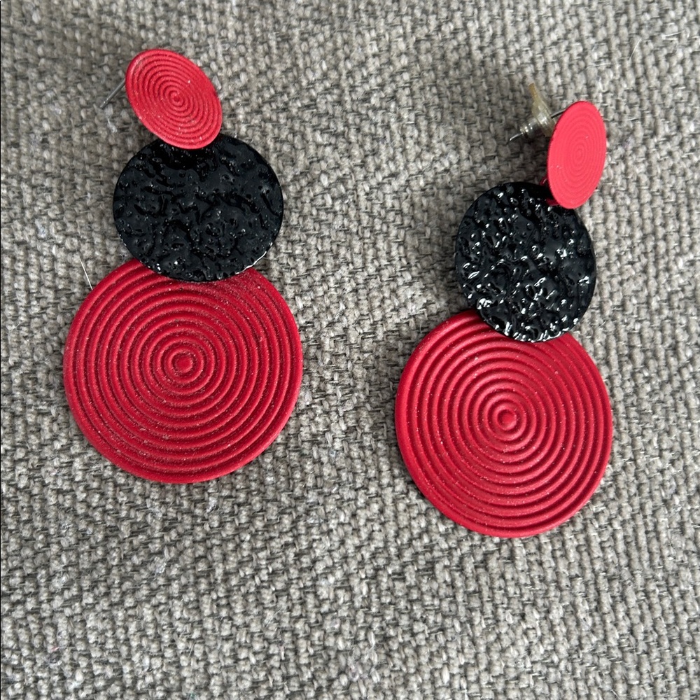 Red and Black Circular Earrings